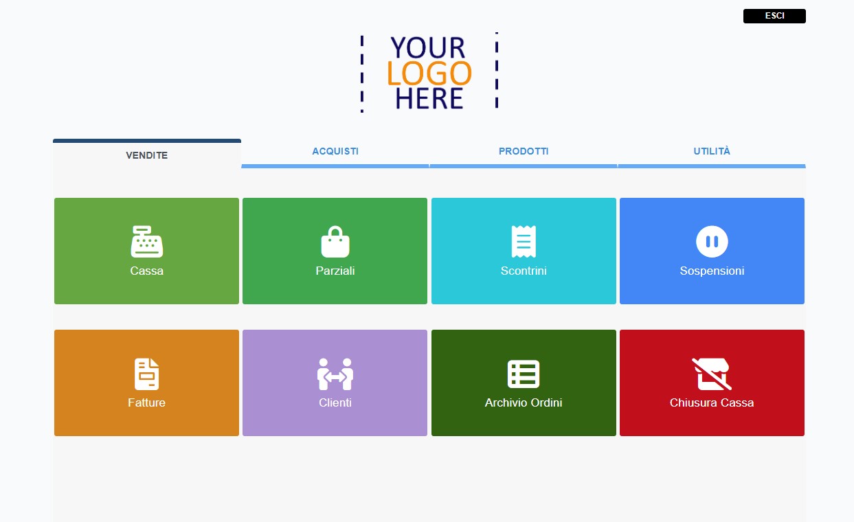 Menu principale per accedere a tutte le sezioni del gestionale